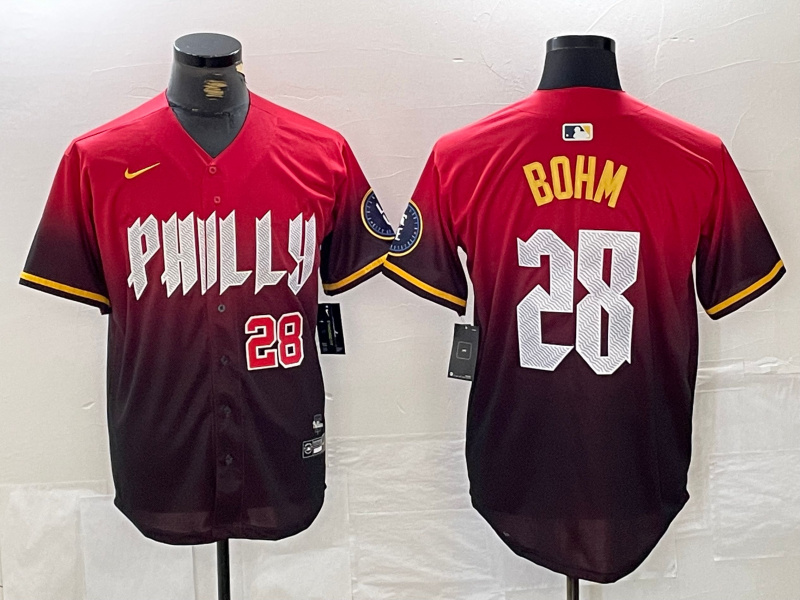 Men's Philadelphia Phillies #28 Alec Bohm Red 2024 City Connect Limited Stitched Jersey 3