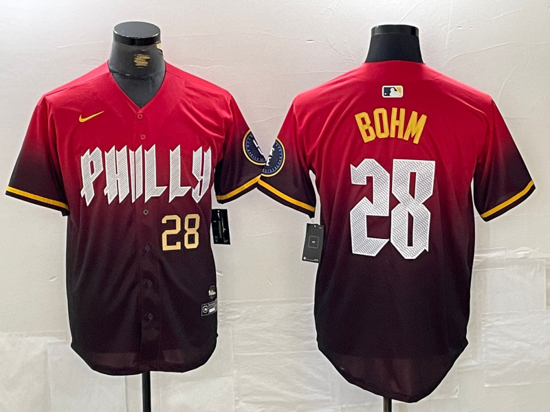 Men's Philadelphia Phillies #28 Alec Bohm Red 2024 City Connect Limited Stitched Jersey 2