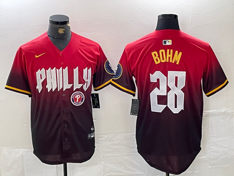 Men's Philadelphia Phillies #28 Alec Bohm Red 2024 City Connect Limited Stitched Jersey 1