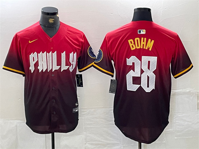 Men's Philadelphia Phillies #28 Alec Bohm Red 2024 City Connect Limited Stitched Jersey