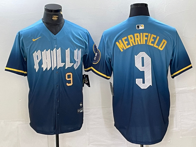 Men's Philadelphia Phillies #9 Whit Merrifield Blue 2024 City Connect Limited Stitched Jersey 5