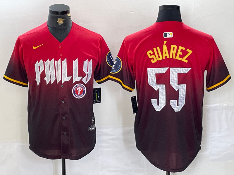 Men's Philadelphia Phillies #55 Ranger Suárez Red 2024 City Connect Limited Stitched Jersey 4