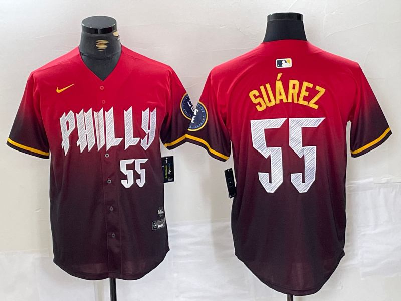 Men's Philadelphia Phillies #55 Ranger Suárez Red 2024 City Connect Limited Stitched Jersey 3