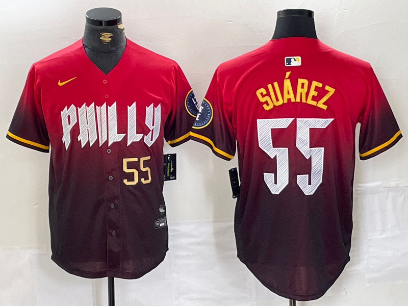 Men's Philadelphia Phillies #55 Ranger Suárez Red 2024 City Connect Limited Stitched Jersey 1