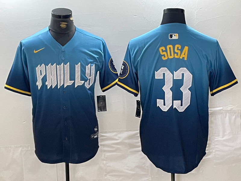 Men's Philadelphia Phillies #33 Edmundo Sosa Blue 2024 City Connect Limited Stitched Jersey 2