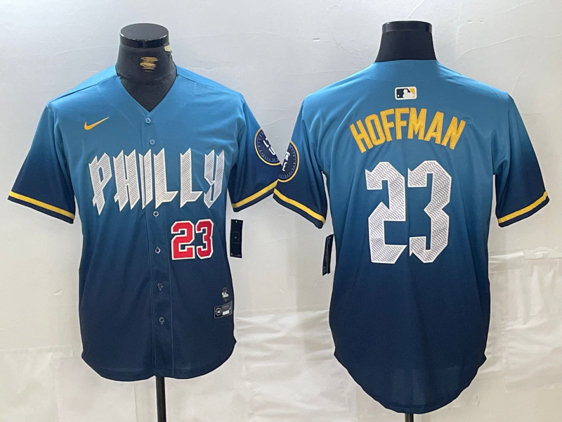 Men's Philadelphia Phillies #23 Jeff Hoffman Blue 2024 City Connect Limited Stitched Jersey 4