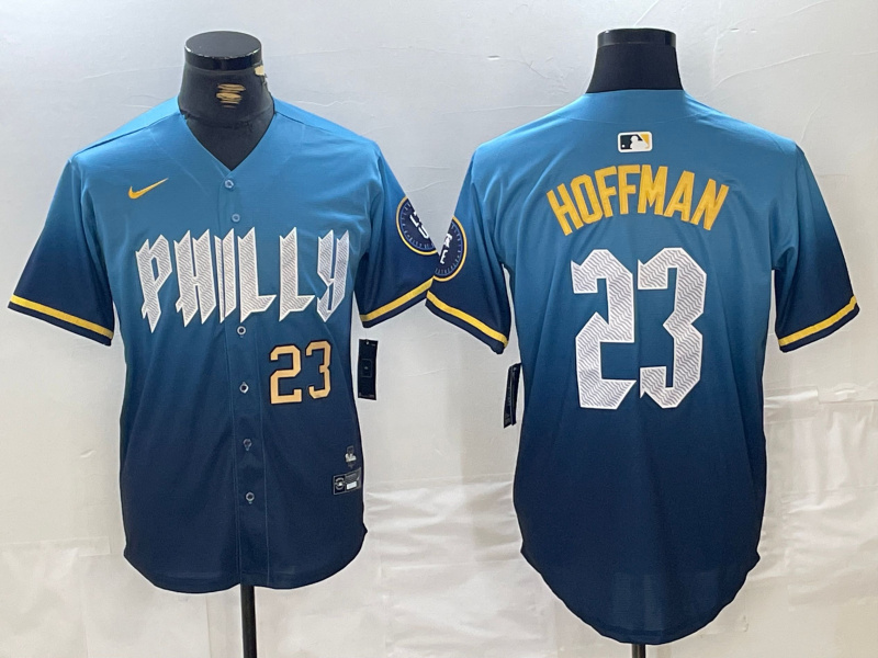 Men's Philadelphia Phillies #23 Jeff Hoffman Blue 2024 City Connect Limited Stitched Jersey 3