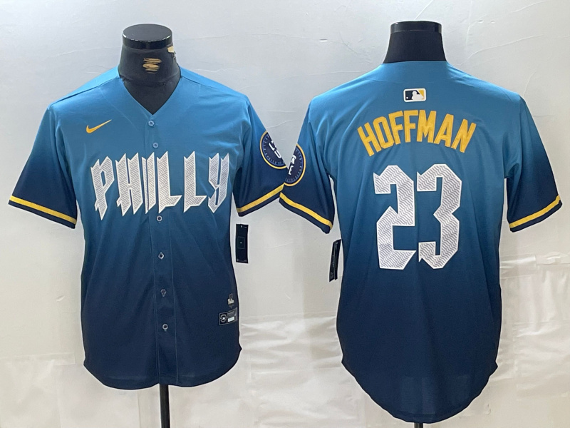 Men's Philadelphia Phillies #23 Jeff Hoffman Blue 2024 City Connect Limited Stitched Jersey 2