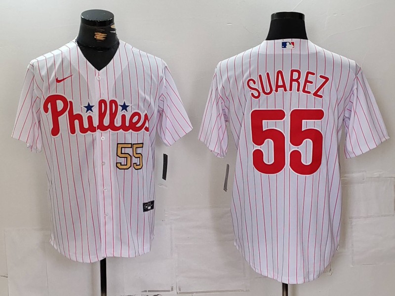 Men's Philadelphia Phillies #55 Ranger Suárez White Cool Base Stitched Jersey 3