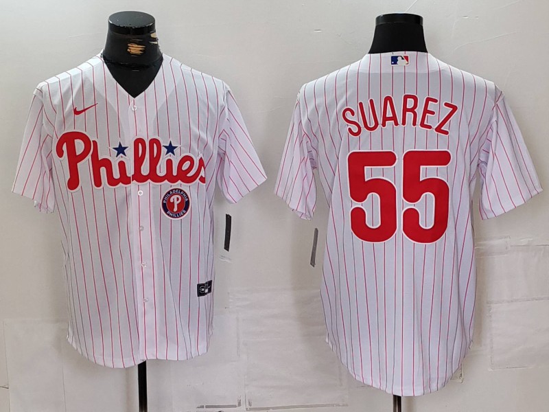 Men's Philadelphia Phillies #55 Ranger Suárez White Cool Base Stitched Jersey 1