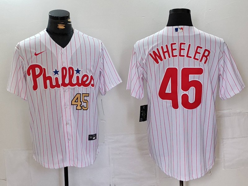 Men's Philadelphia Phillies #45 Zack Wheeler White Cool Base Stitched Jersey 2