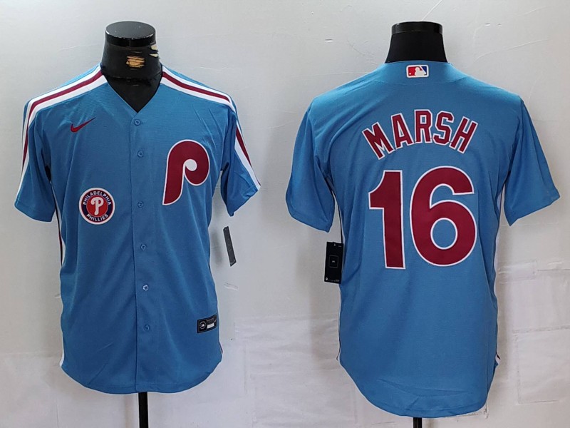 Men's Philadelphia Phillies #16 Brandon Marsh Blue Cool Base Stitched Jersey 1