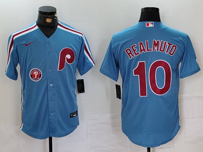 Men's Philadelphia Phillies #10 J.T. Realmuto Blue Cool Base Stitched Jersey 2