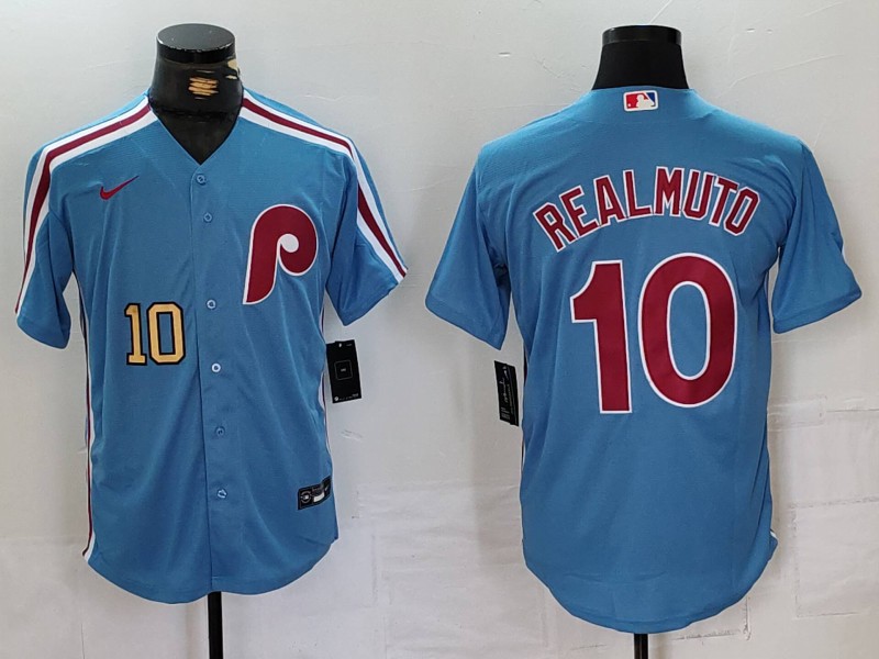 Men's Philadelphia Phillies #10 J.T. Realmuto Blue Cool Base Stitched Jersey 1