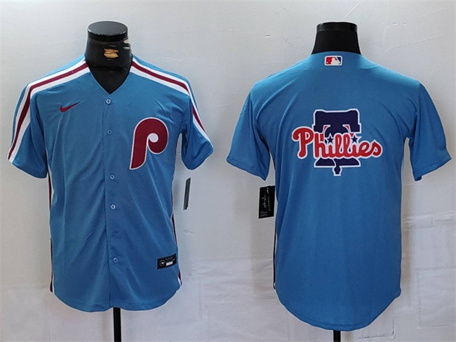 Men's Philadelphia Phillies Team Big Logo Blue Cool Base Stitched Jersey 1