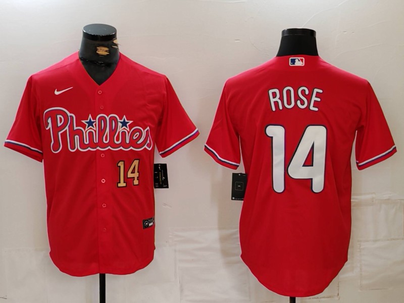 Men's Philadelphia Phillies #14 Pete Rose Red Cool Base Stitched Jersey 3