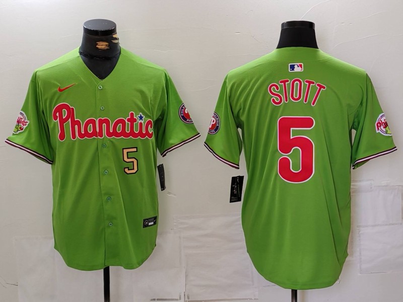 Men's Philadelphia Phillies #5 Bryson Stott Green With Patch Stitched Jersey 3