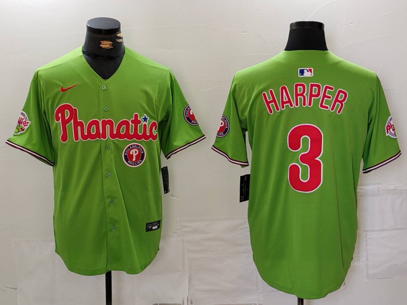 Men's Philadelphia Phillies #3 Bryce Harper Green With Patch Stitched Jersey 3