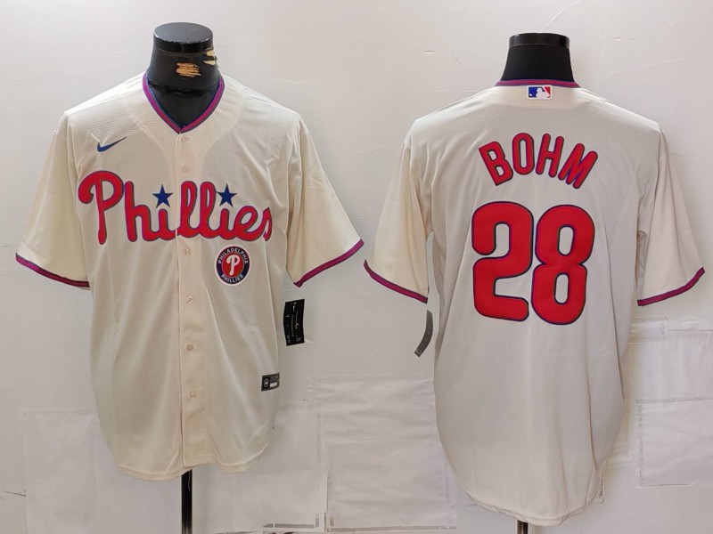 Men's Philadelphia Phillies #28 Alec Bohm Cream Cool Base Stitched Jersey 2