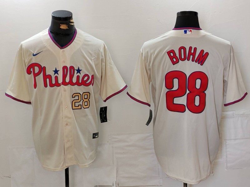 Men's Philadelphia Phillies #28 Alec Bohm Cream Cool Base Stitched Jersey 1