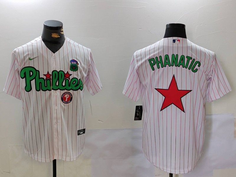 Men's Philadelphia Phillies Phanatic White Green Cool Base Stitched Jersey 1