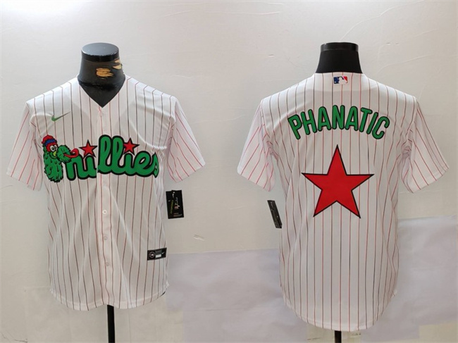 Men's Philadelphia Phillies Phanatic White Green Cool Base Stitched Jersey