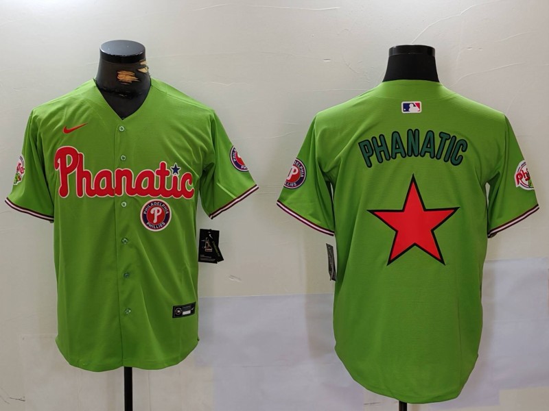 Men's Philadelphia Phillies Phanatic Green Cool Base Stitched Jersey 3