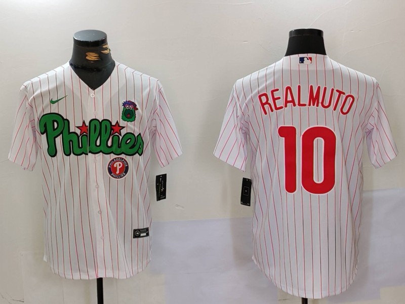 Men's Philadelphia Phillies #10 J.T. Realmuto White Green Cool Base Stitched Jersey 6