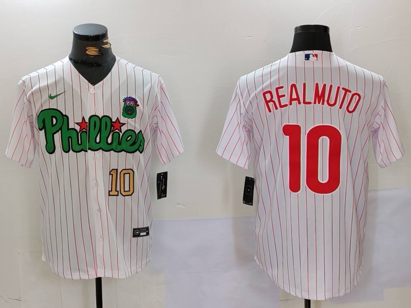 Men's Philadelphia Phillies #10 J.T. Realmuto White Green Cool Base Stitched Jersey 2