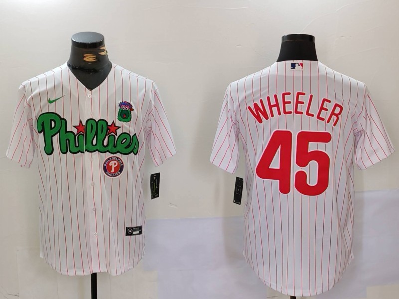 Men's Philadelphia Phillies #45 Zack Wheeler White Green Cool Base Stitched Jersey 7