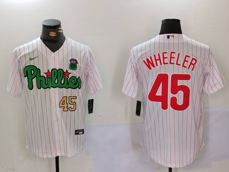 Men's Philadelphia Phillies #45 Zack Wheeler White Green Cool Base Stitched Jersey 1