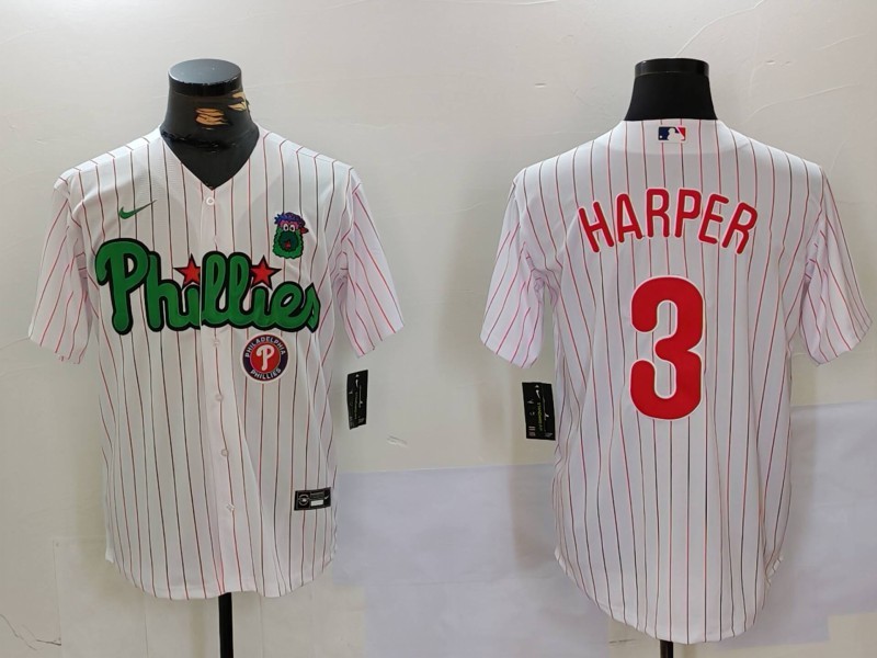 Men's Philadelphia Phillies #3 Bryce Harper White Green Cool Base Stitched Jersey 5