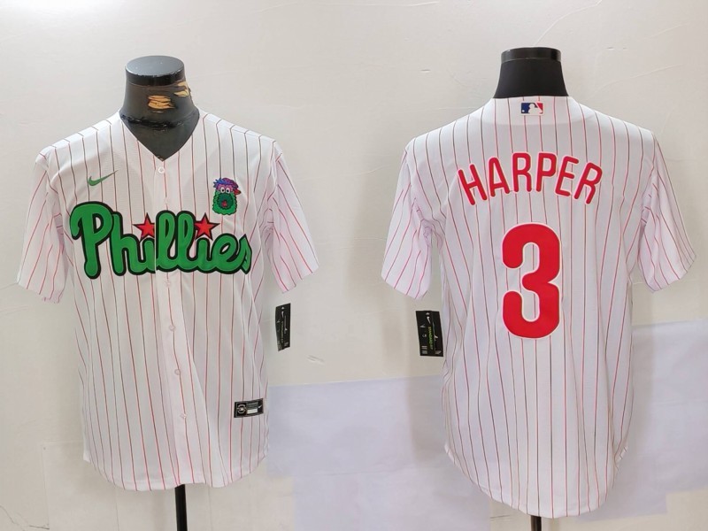 Men's Philadelphia Phillies #3 Bryce Harper White Green Cool Base Stitched Jersey 3