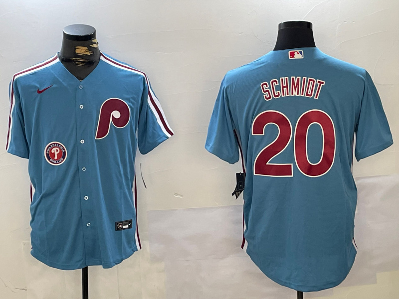 Men's Philadelphia Phillies #20 Mike Schmidt Blue Cool Base Stitched Jersey 2