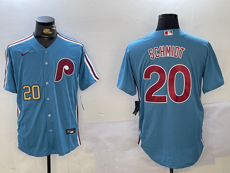 Men's Philadelphia Phillies #20 Mike Schmidt Blue Cool Base Stitched Jersey 1