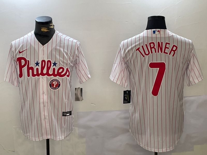 Men's Philadelphia Phillies #7 Trea Turner White Cool Base Stitched Jersey 2