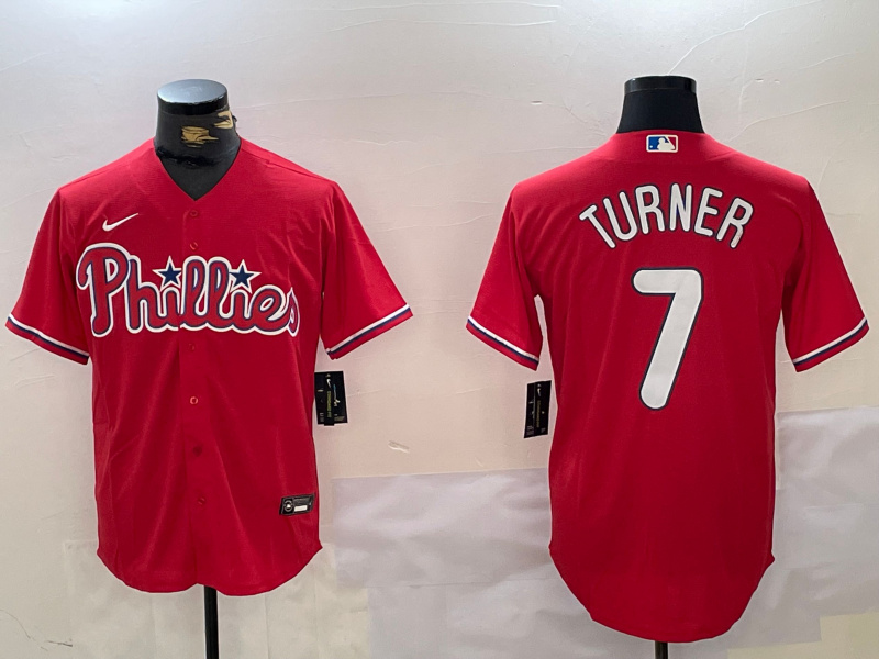 Men's Philadelphia Phillies #7 Trea Turner Red Cool Base Stitched Jersey 3