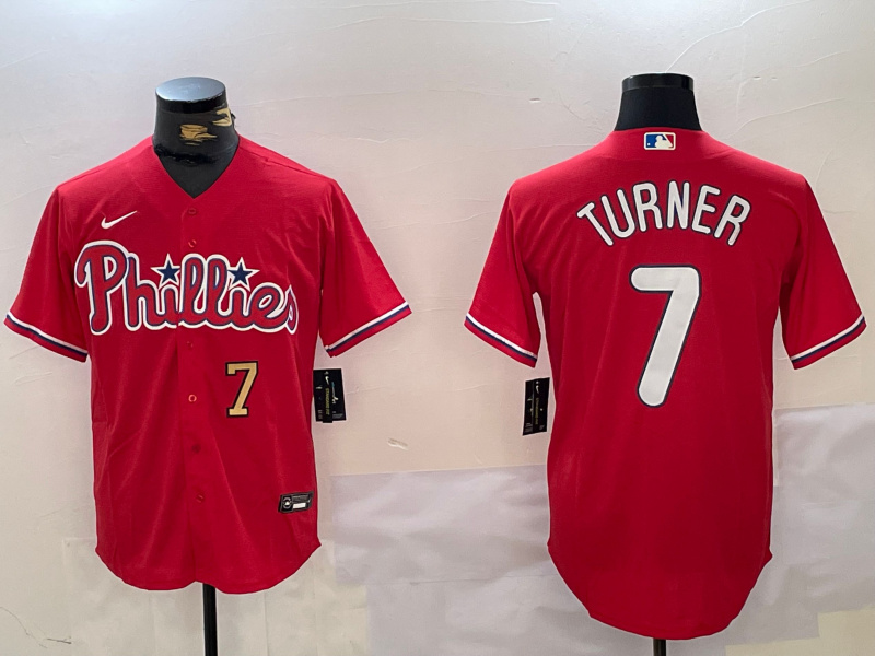 Men's Philadelphia Phillies #7 Trea Turner Red Cool Base Stitched Jersey 1