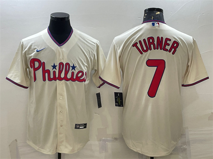 Men's Philadelphia Phillies #7 Trea Turner Cream Cool Base Stitched Baseball Jersey