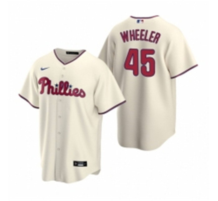 Mens Nike Philadelphia Phillies 45 Zack Wheeler Cream Alternate Stitched Baseball Jersey