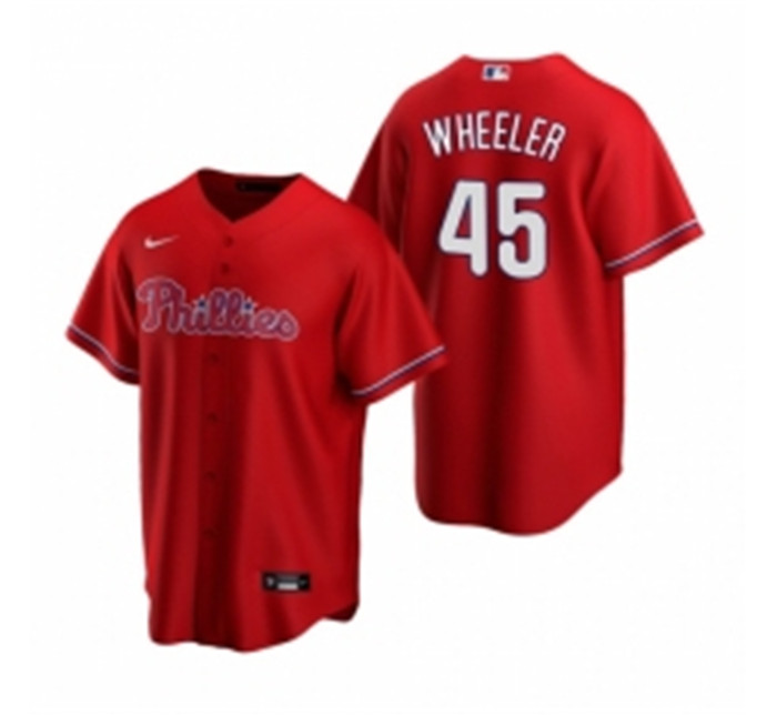 Mens Nike Philadelphia Phillies 45 Zack Wheeler Red Alternate Stitched Baseball Jersey