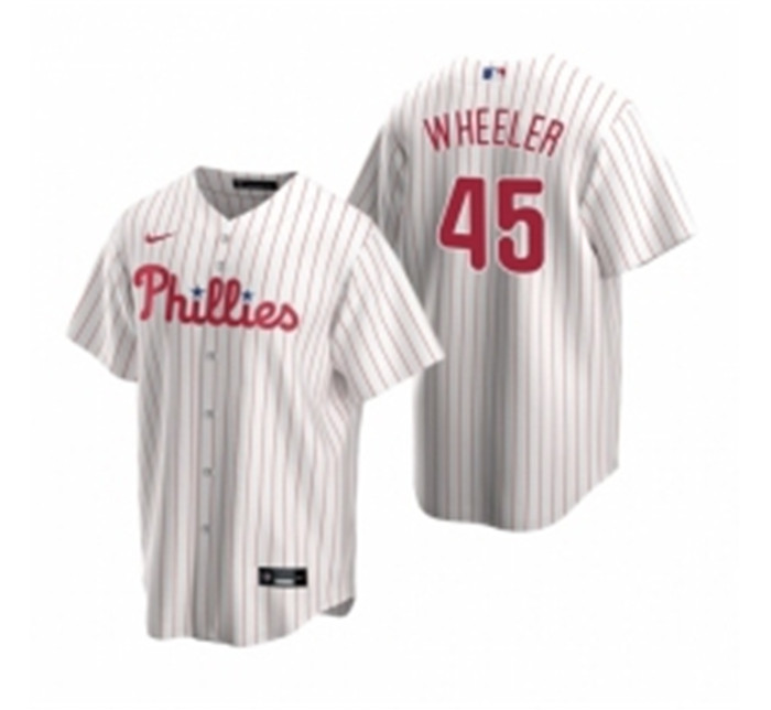 Mens Nike Philadelphia Phillies 45 Zack Wheeler White Home Stitched Baseball Jersey