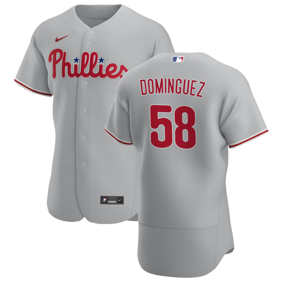 Philadelphia Phillies #58 Seranthony Dominguez Men's Nike Gray Road 2020 Authentic Player MLB Jersey