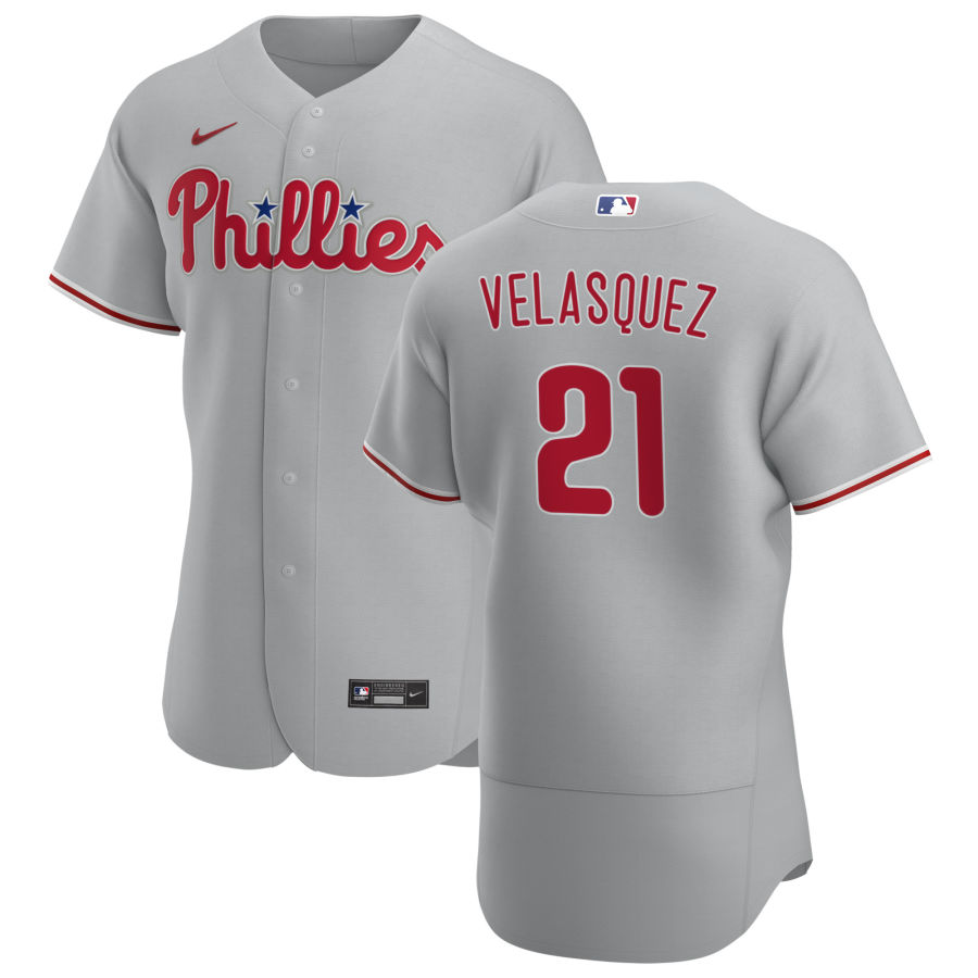 Philadelphia Phillies #21 Vince Velasquez Men's Nike Gray Road 2020 Authentic Player MLB Jersey