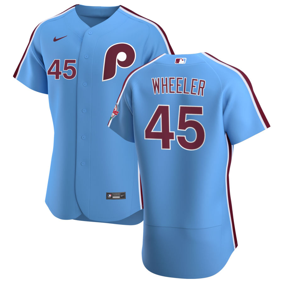 Philadelphia Phillies #45 Zack Wheeler Men's Nike Light Blue Alternate 2020 Authentic Player MLB Jersey