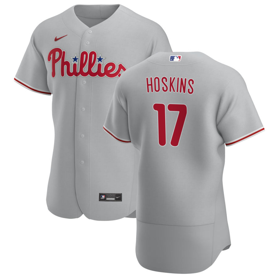 Philadelphia Phillies #17 Rhys Hoskins Men's Nike Gray Road 2020 Authentic Player MLB Jersey