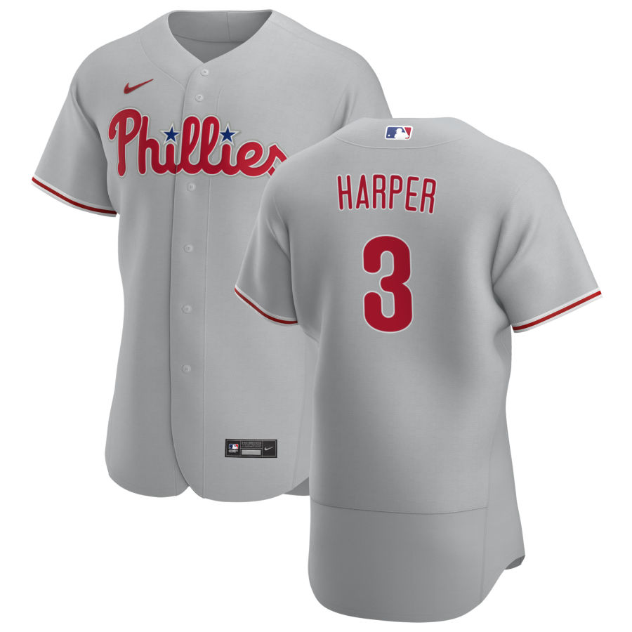 Philadelphia Phillies #3 Bryce Harper Men's Nike Gray Road 2020 Authentic Player MLB Jersey