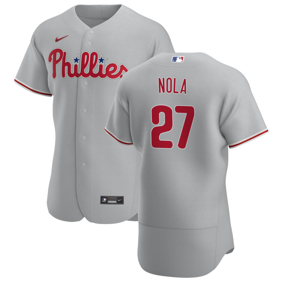 Philadelphia Phillies #27 Aaron Nola Men's Nike Gray Road 2020 Authentic Player MLB Jersey