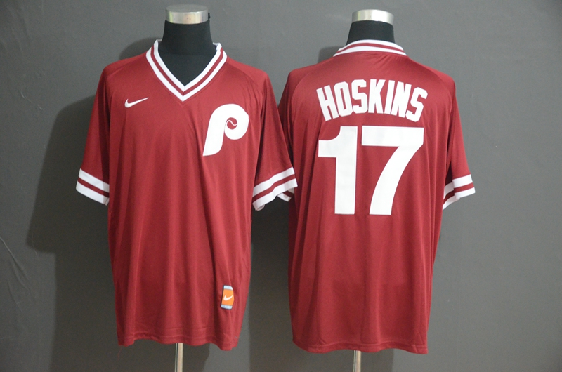 Phillies 17 Rhys Hoskins Red Throwback Jersey