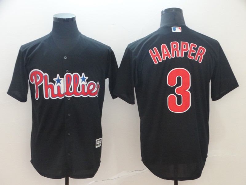 Phillies 3 Bryce Harper Black Cool Base Jersey